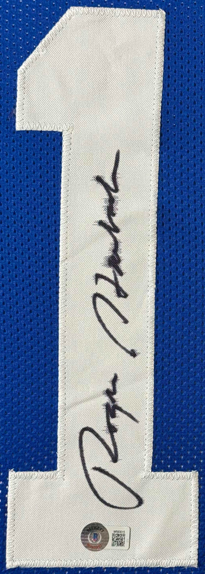 Roger Staubach Signed Dallas Cowboys Jersey Framed Beckett COA - Close up of Number