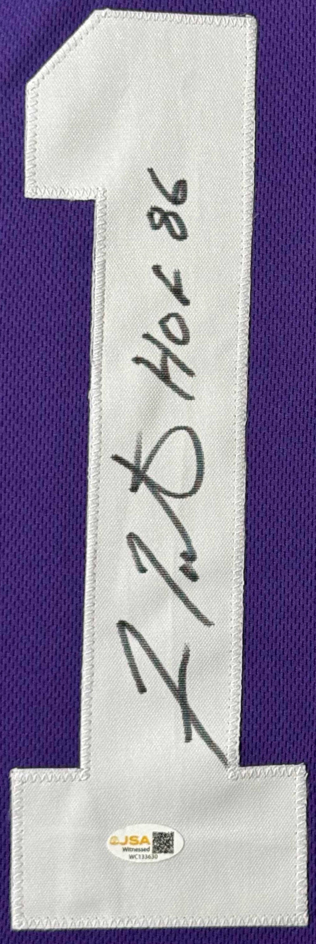 Fran Tarkenton Signed Minnesota Vikings Jersey Framed JSA COA - Close up of Number