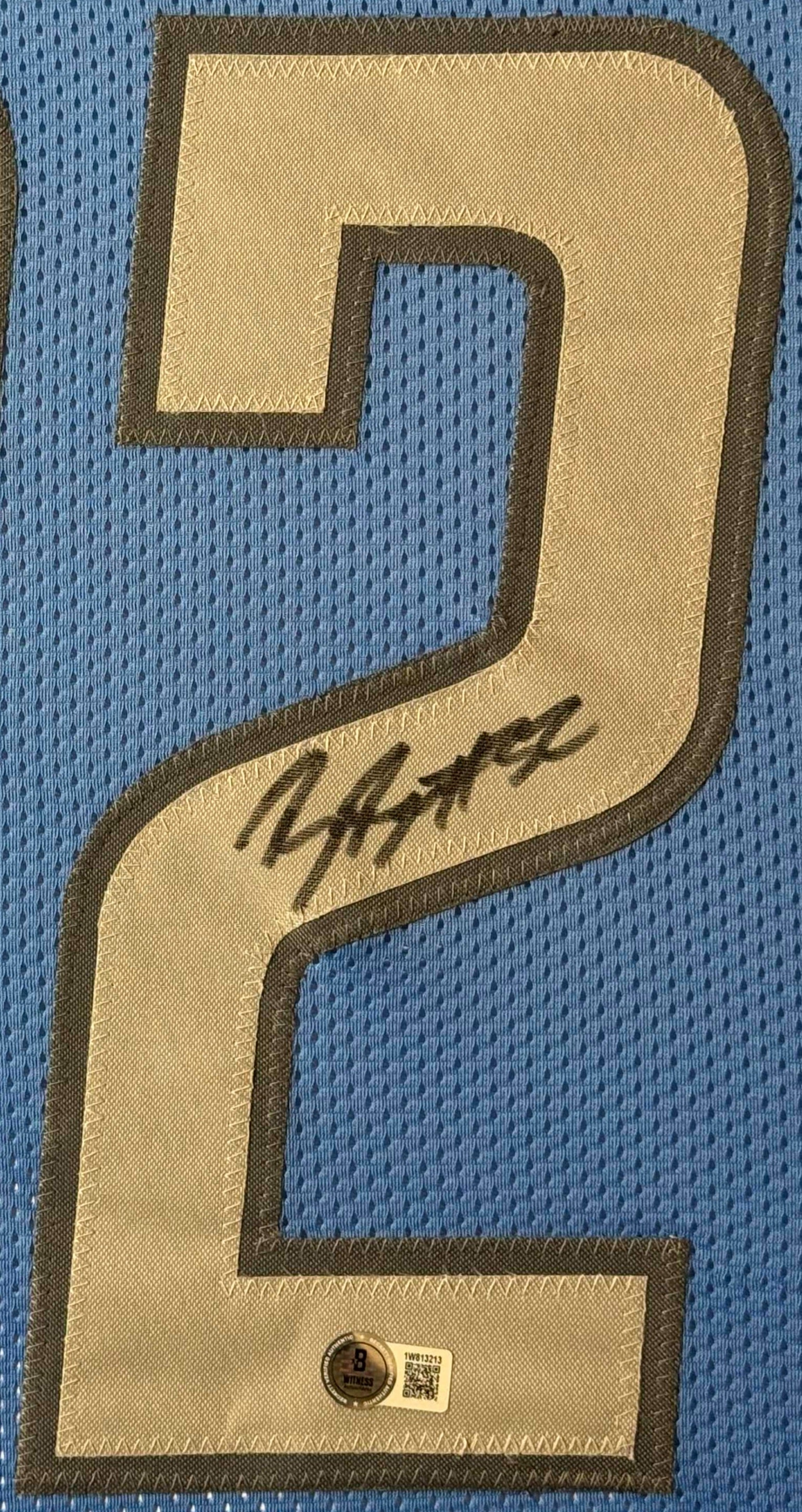 Brian Branch Signed Detroit Lions Jersey Framed Beckett COA - Close up of Number