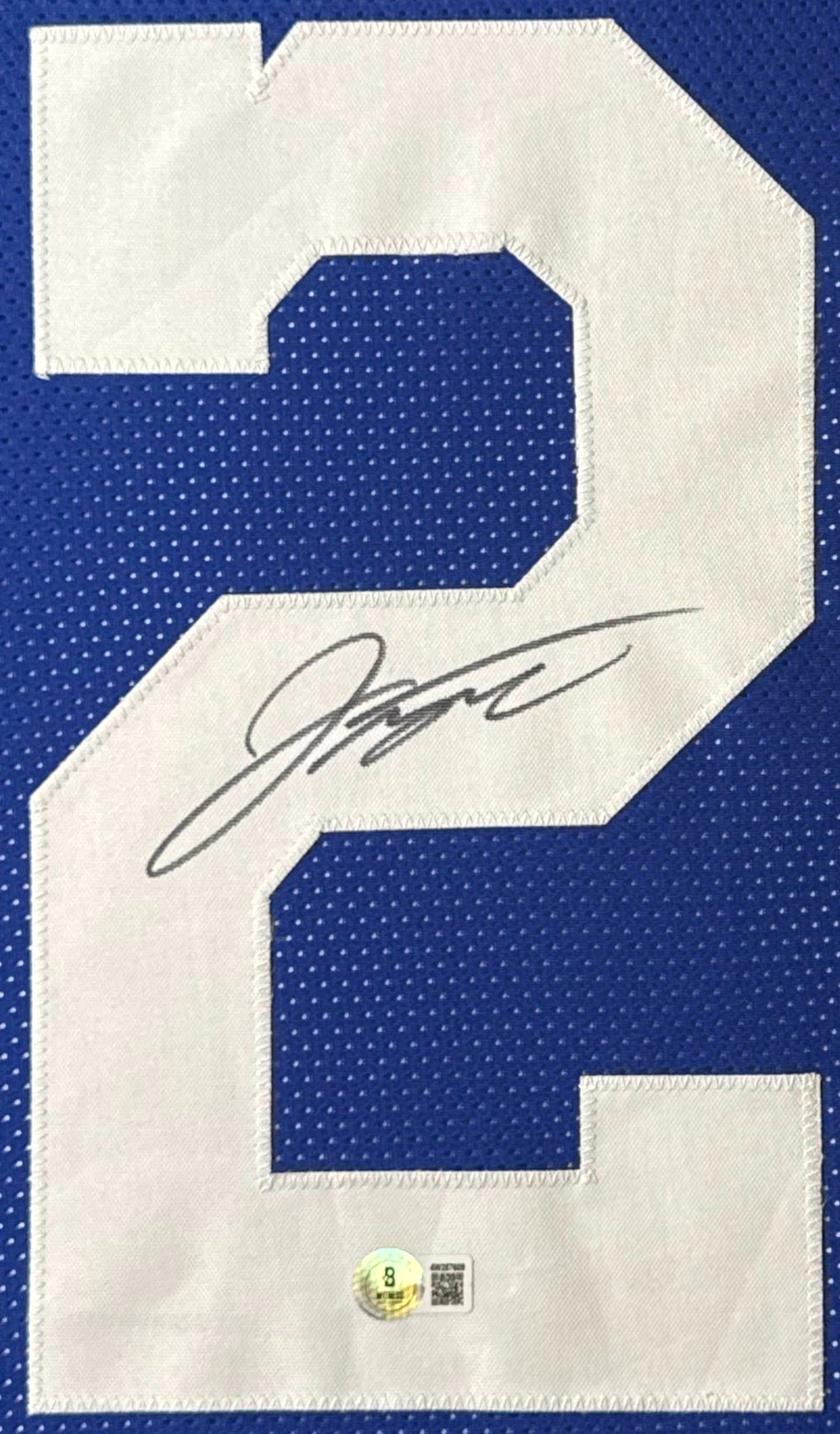 Jonathan Taylor Signed Indianapolis Colts Jersey Framed Beckett COA - Close up of Number