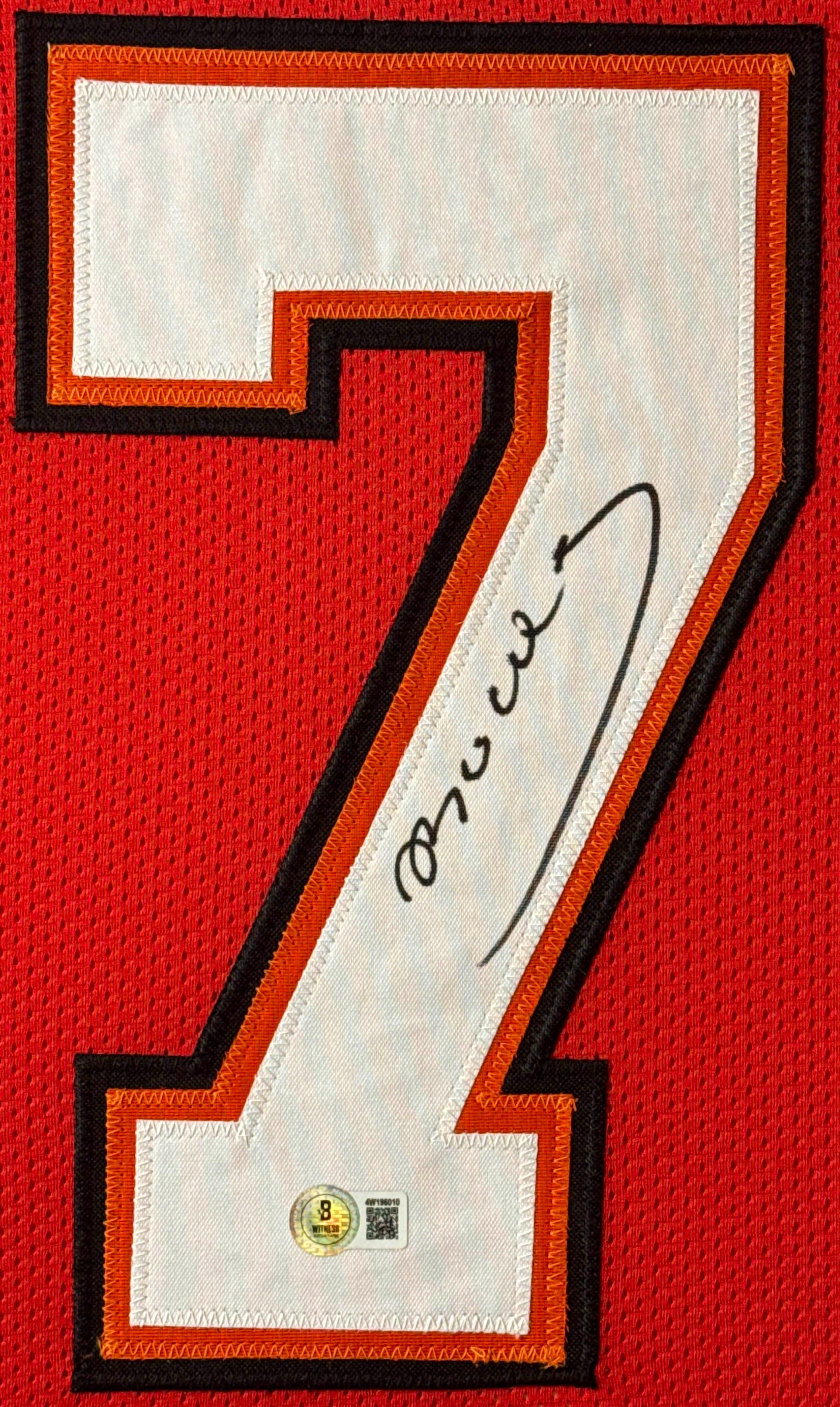 Bucky Irving Signed Tampa Bay Buccaneers Jersey Framed Beckett COA - Close up of Number