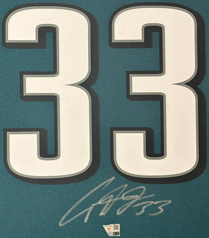 Cooper DeJean Signed Philadelphia Eagles Nike Jersey Framed Fanatics COA - Close up of Number