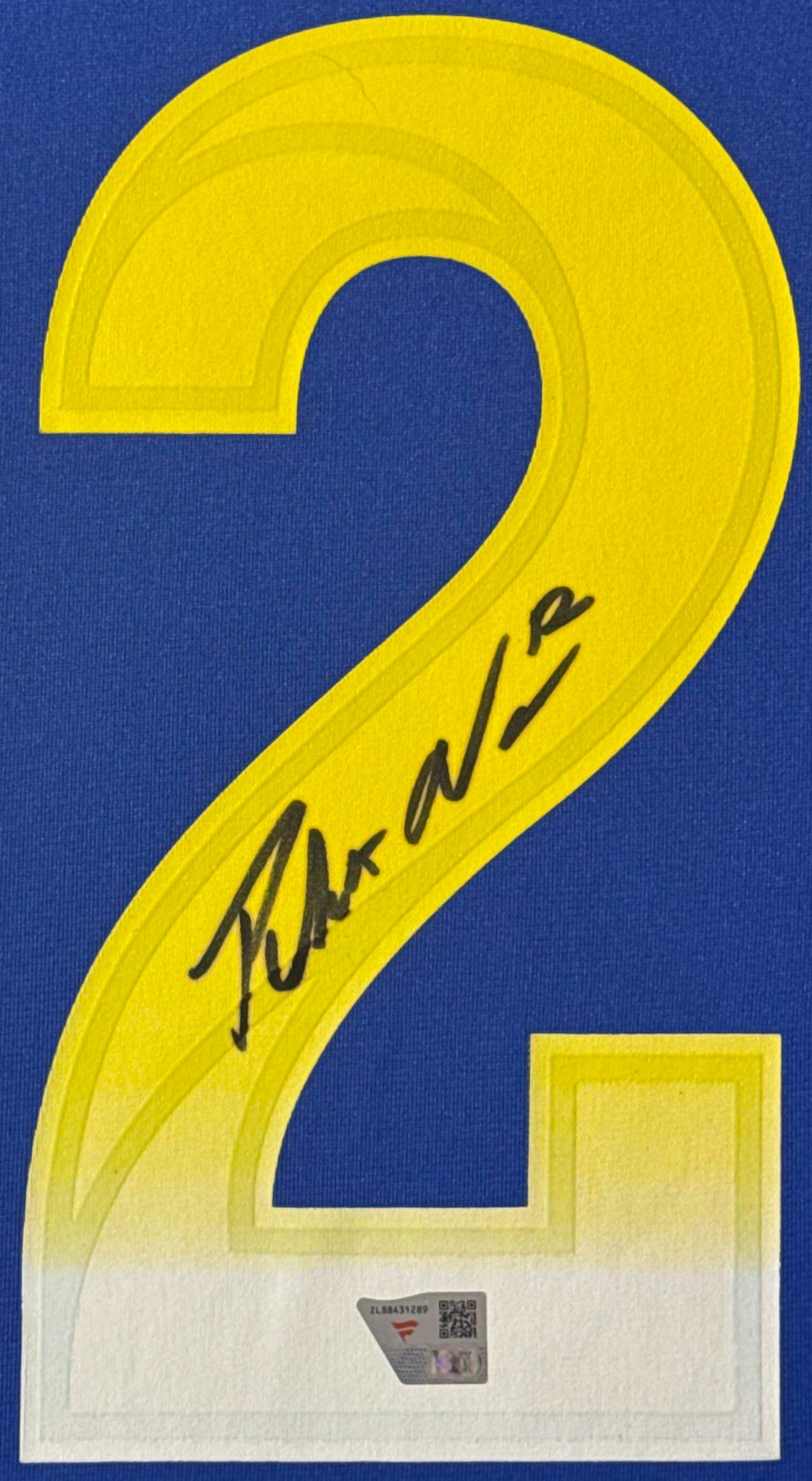 Puka Nacua Signed Los Angeles Rams Nike Jersey Framed Fanatics COA - Close up of Number
