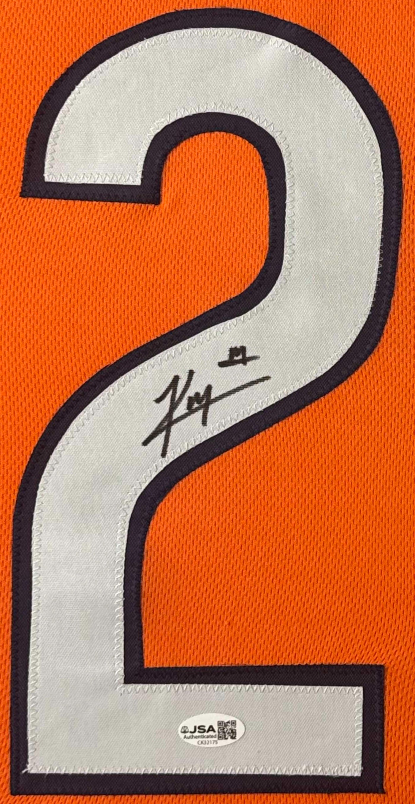 Kyle Monangai Signed Chicago Bears Jersey Framed JSA COA - Close up of Number
