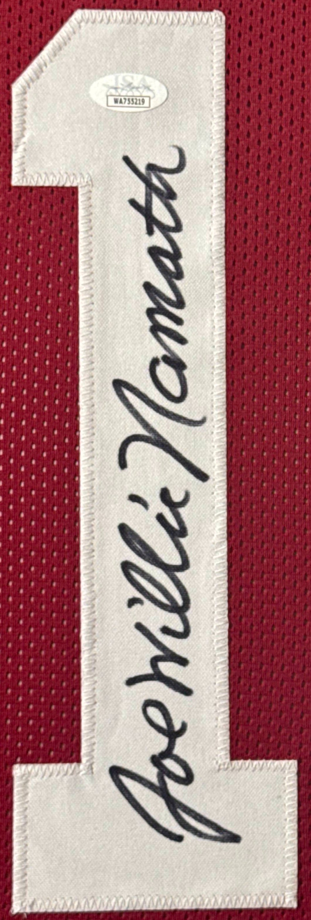 Joe Namath Signed Alabama Crimson Tide Jersey Framed JSA COA - Close up of Number