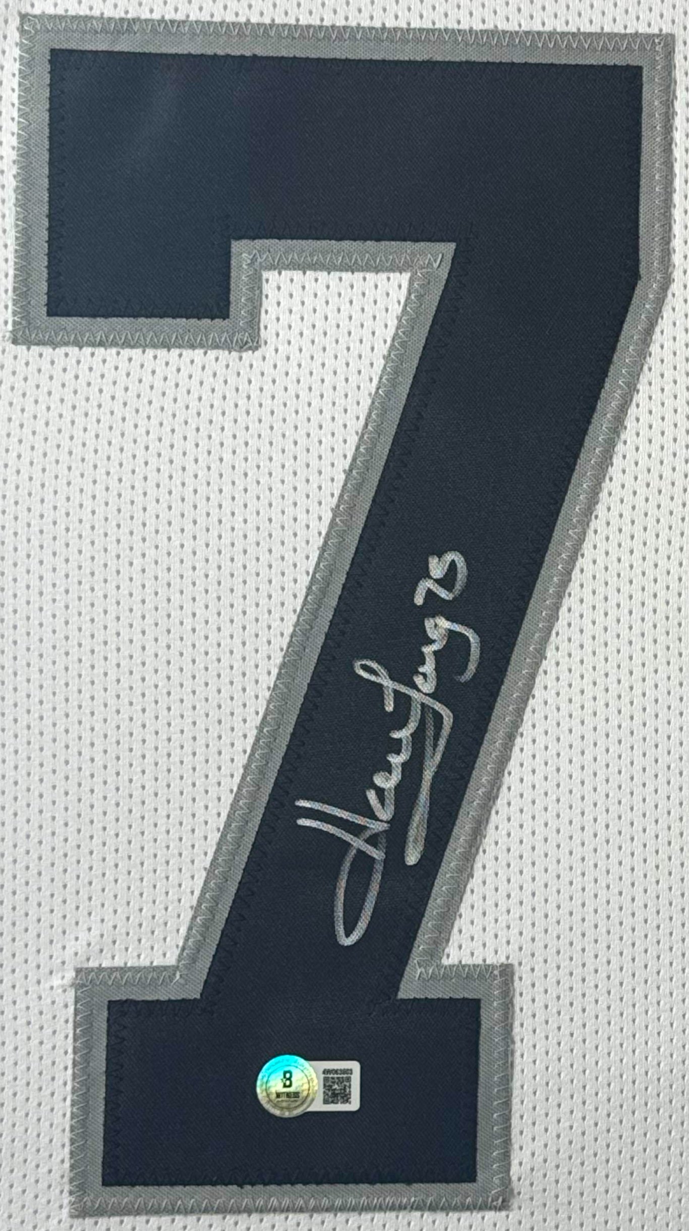 Howie Long Signed Oakland Raiders Jersey Framed Beckett COA - Close up of Number