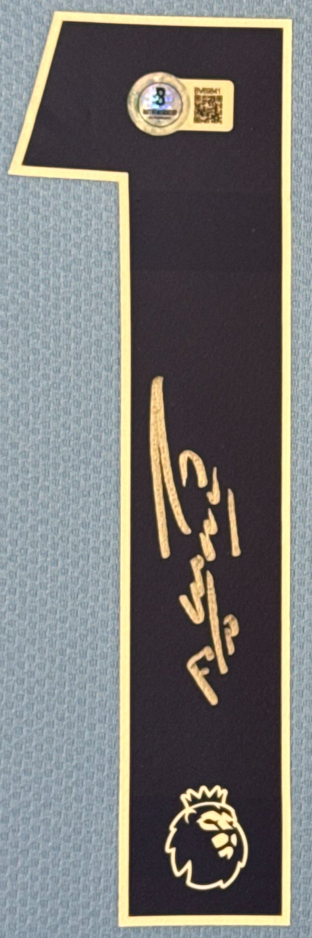Sergio Aguero Signed Manchester City Puma Jersey Framed Beckett COA - Close up of Number
