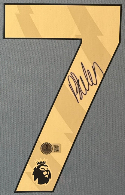 Phil Foden Signed Manchester City Puma Jersey Framed Beckett COA - Close up of Number