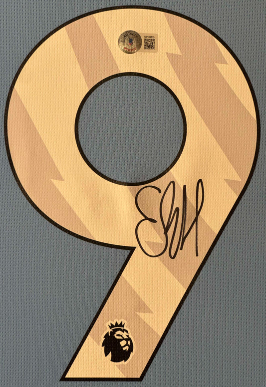 Erling Haaland Signed Manchester City Puma Jersey Framed Beckett COA - Close up of Number