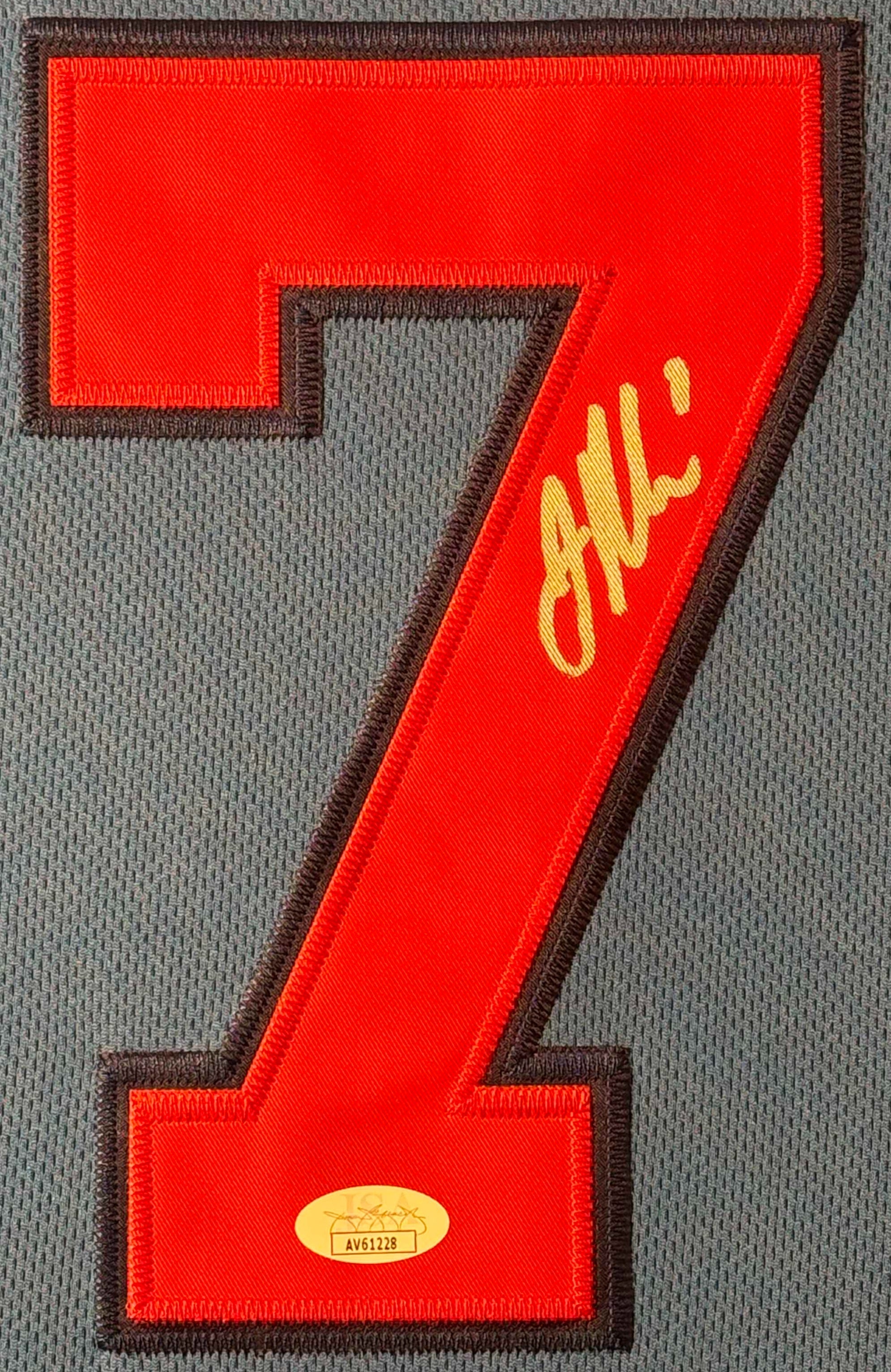 Joe Mauer Signed Minnesota Twins Nike Jersey Framed JSA COA - Close up of Number