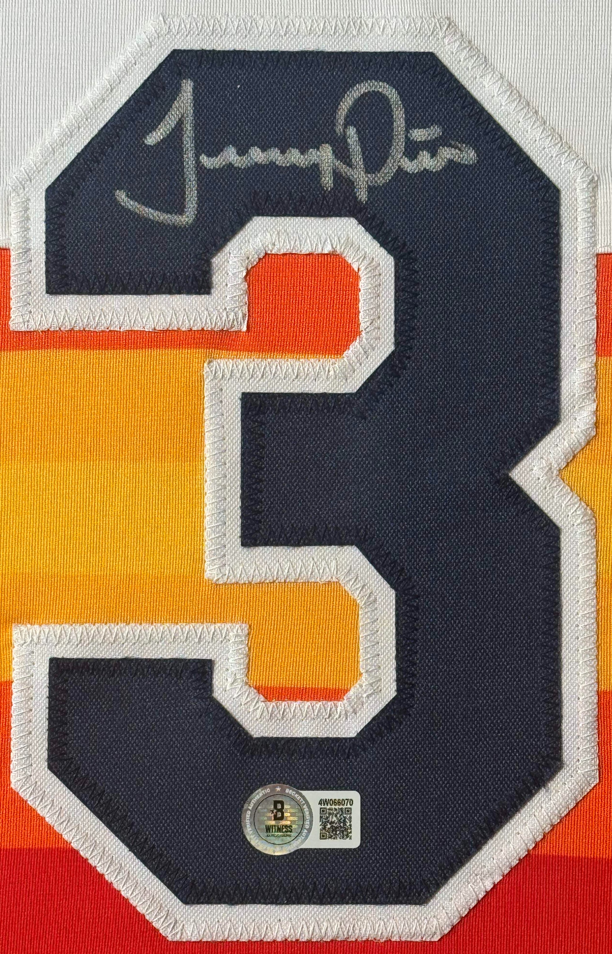 Jeremy Peña Signed Houston Astros Jersey Framed Beckett COA - Close up of Number