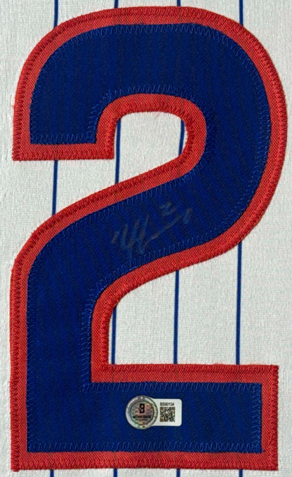 Nico Hoerner Signed Chicago Cubs Jersey Framed Beckett COA - Close up of Number