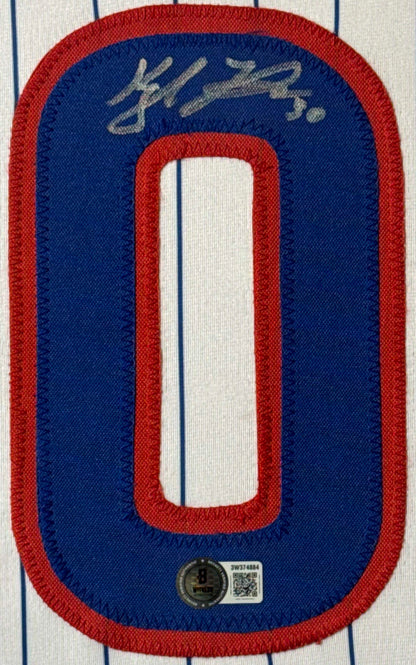 Kyle Tucker Signed Chicago Cubs Jersey Framed Beckett COA - Close up of Number