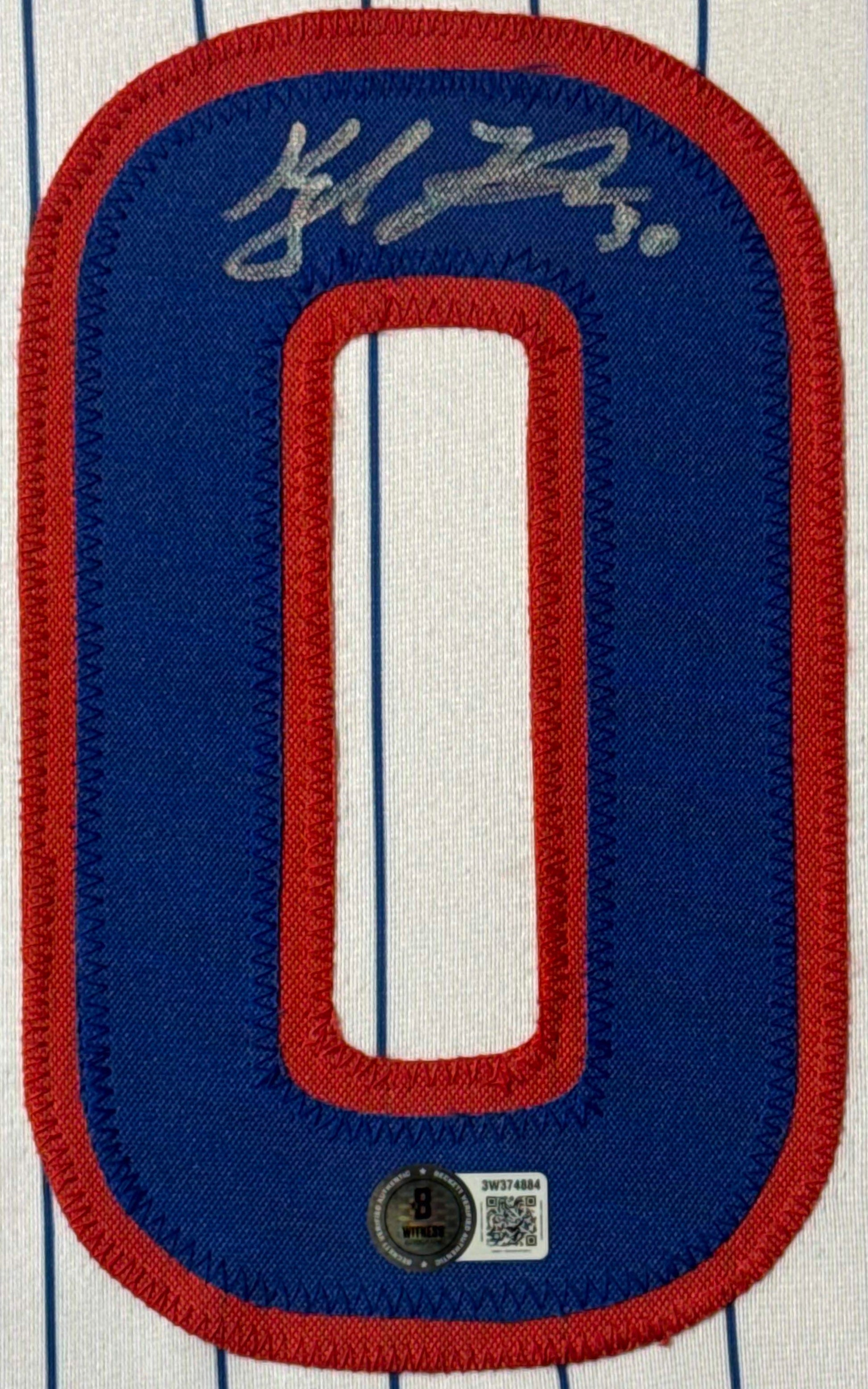 Kyle Tucker Signed Chicago Cubs Jersey Framed Beckett COA - Close up of Number