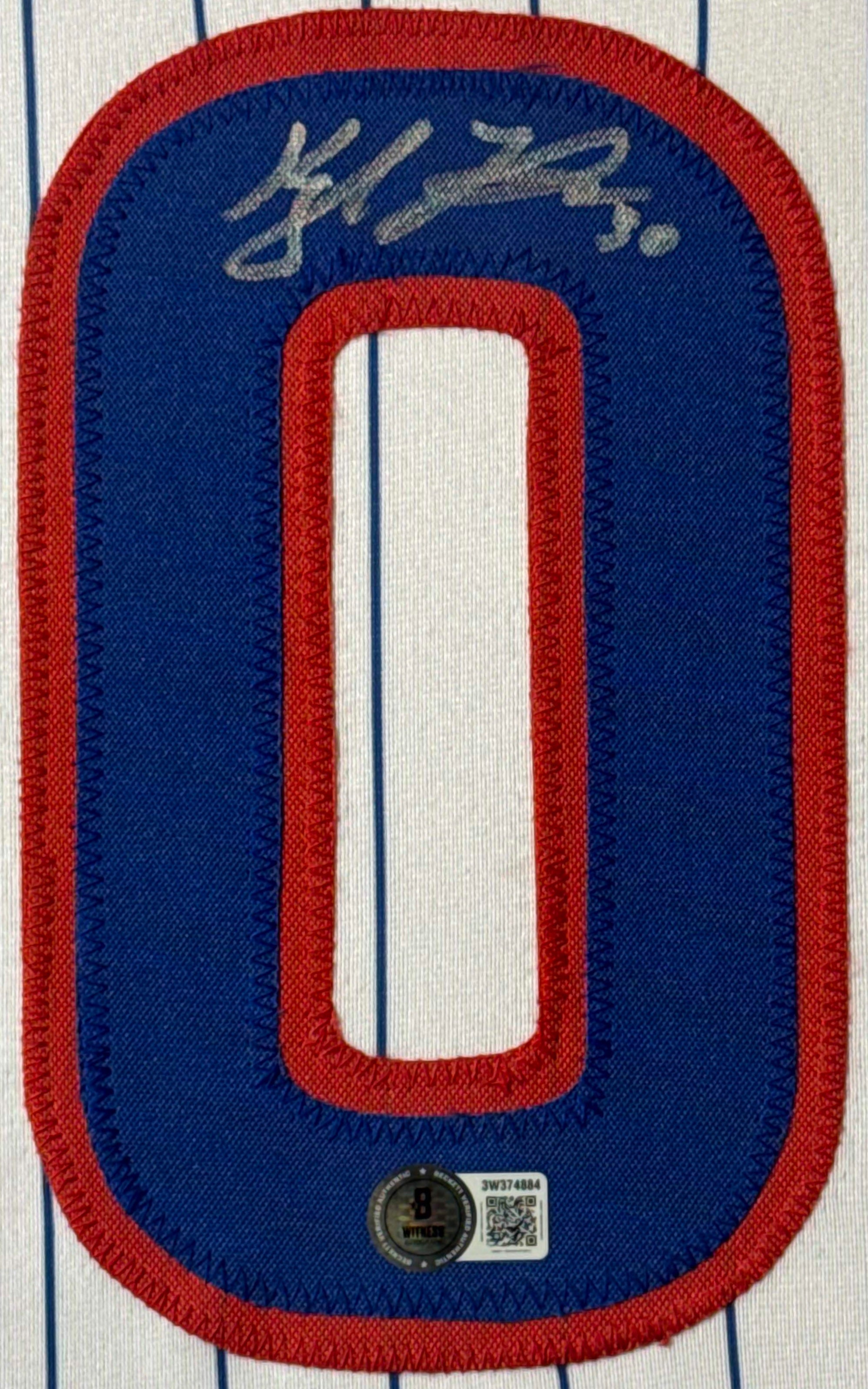 Kyle Tucker Signed Chicago Cubs Jersey Framed Beckett COA - Close up of Number