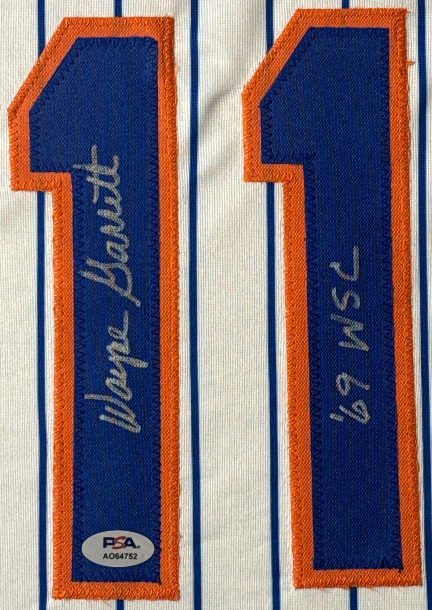 Wayne Garrett Signed New York Mets Jersey Framed PSA COA INSCRIBED - Close up of Number
