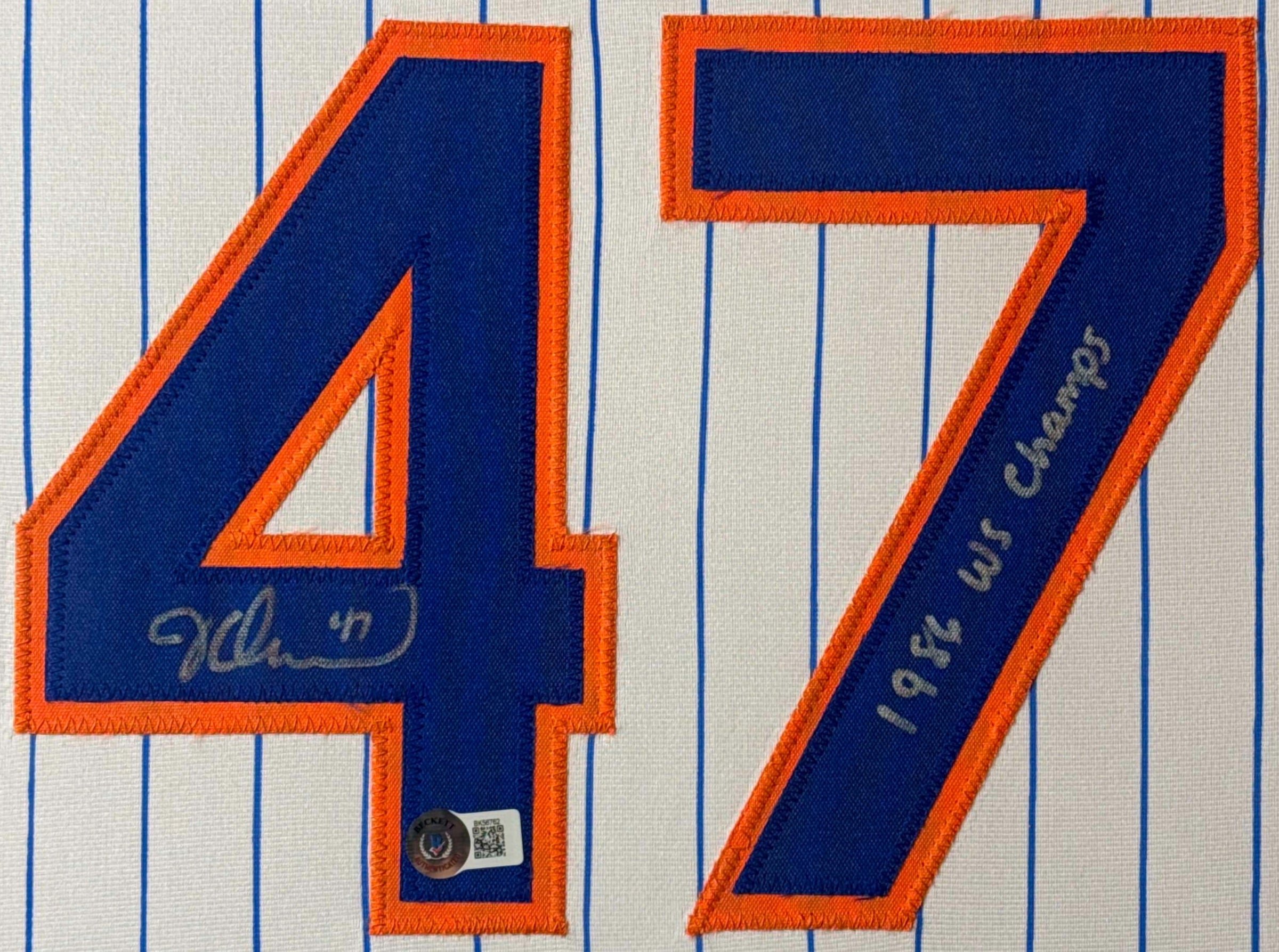 Jesse Orosco Signed New York Mets Jersey Framed Beckett COA INSCRIBED - Close up of Number
