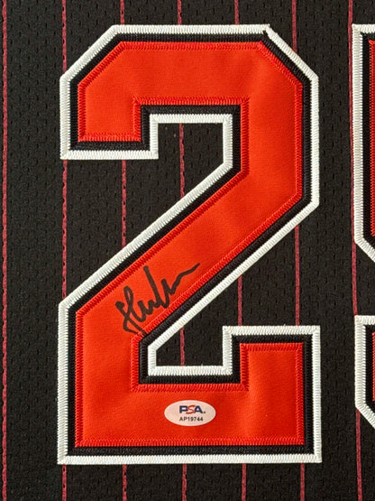 Steve Kerr Signed Chicago Bulls Mitchell & Ness Jersey Framed PSA COA - Close up of Number