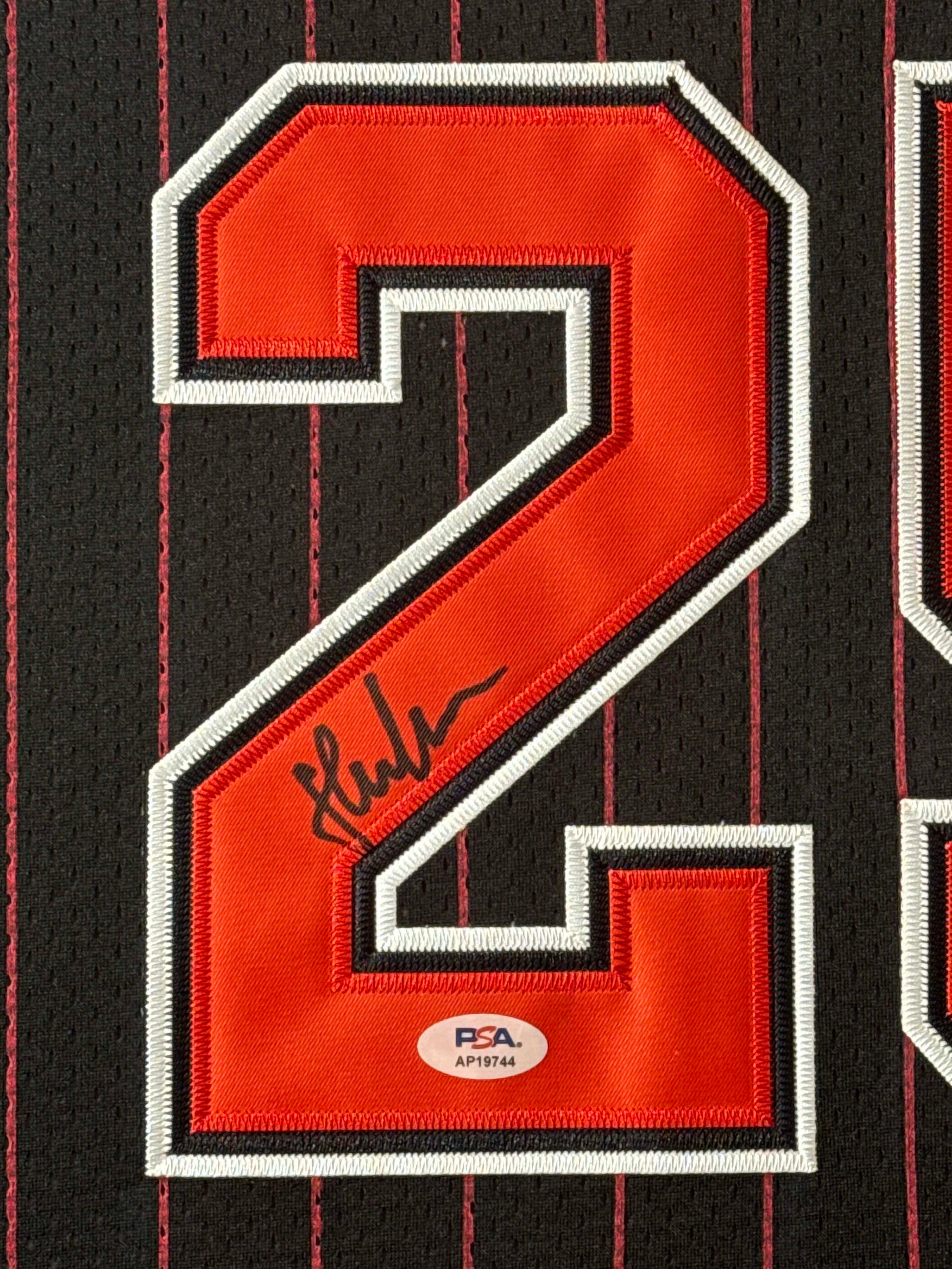 Steve Kerr Signed Chicago Bulls Mitchell & Ness Jersey Framed PSA COA - Close up of Number