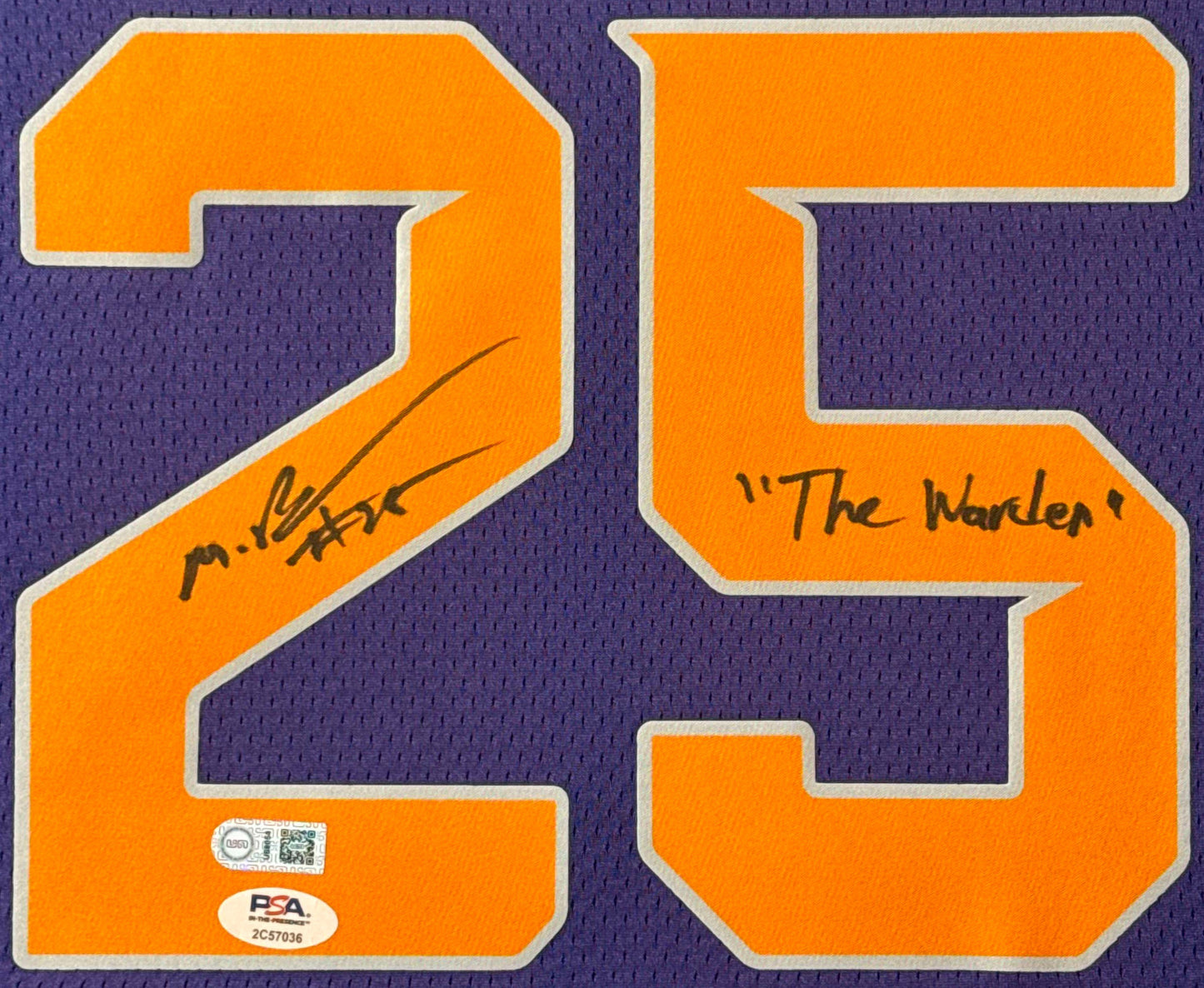 Mikal Bridges Signed Phoenix Suns Nike Jersey Framed PSA & USASM COA INSCRIBED - Close up of Number