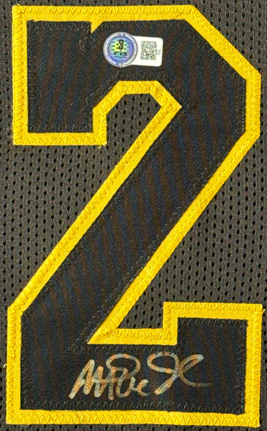 Magic Johnson Signed Los Angeles Lakers Jersey Framed Beckett COA - Close up of Number