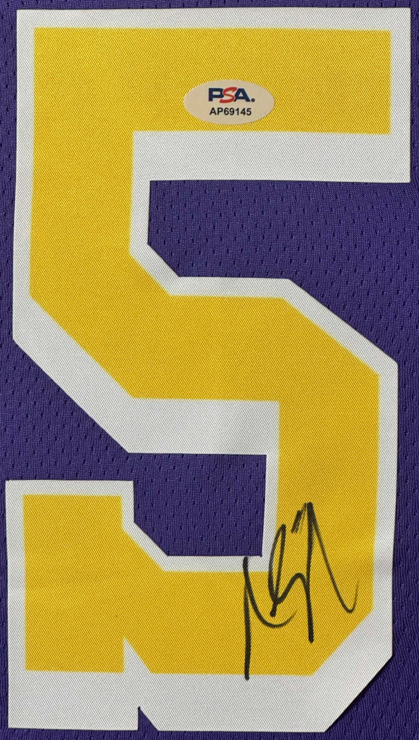 Austin Reaves Signed Los Angeles Lakers Nike Jersey Framed PSA COA - Close up of Number