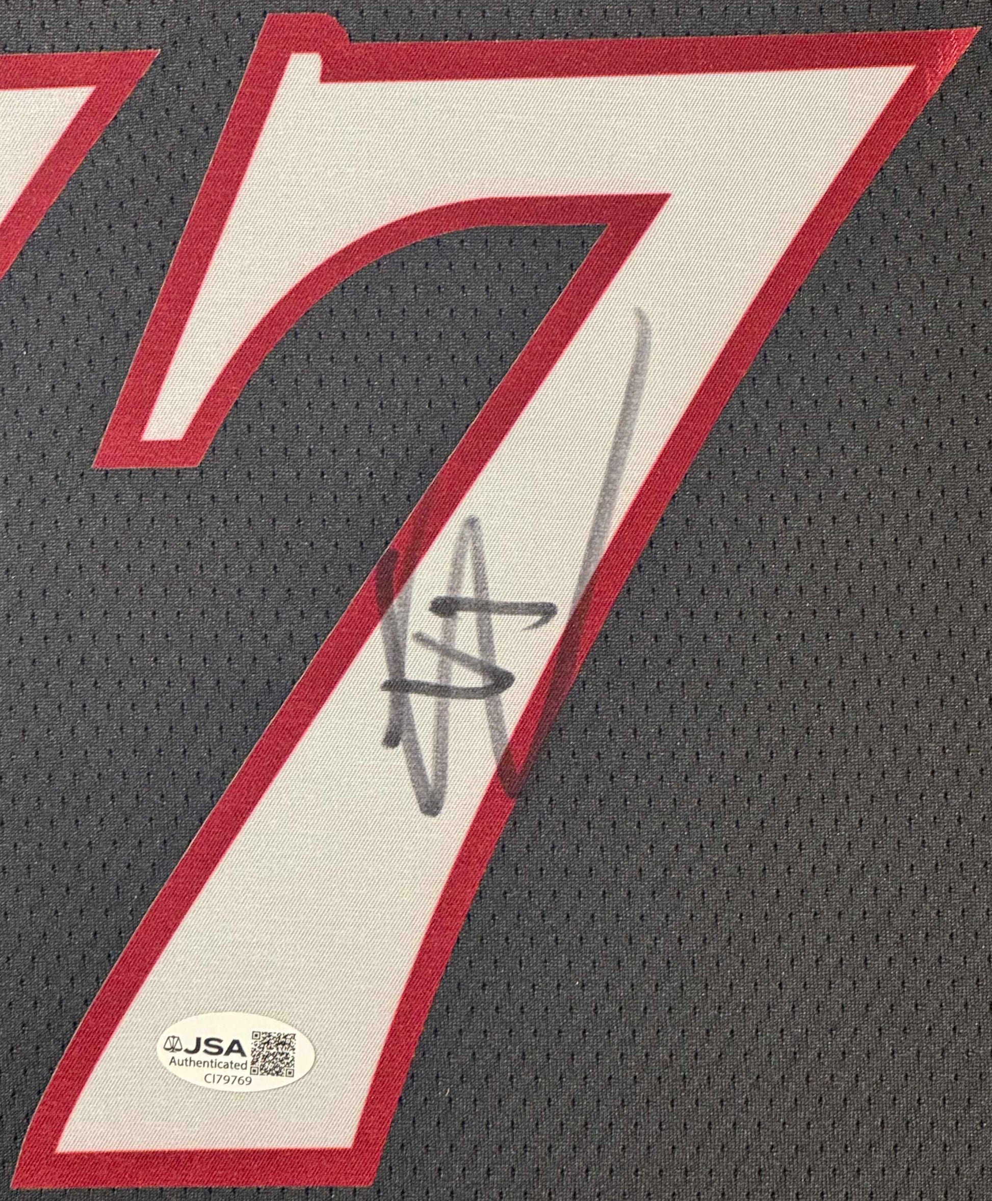 VJ Edgecombe Signed Philadelphia 76ers Nike Jersey Framed JSA COA - Close up of Number