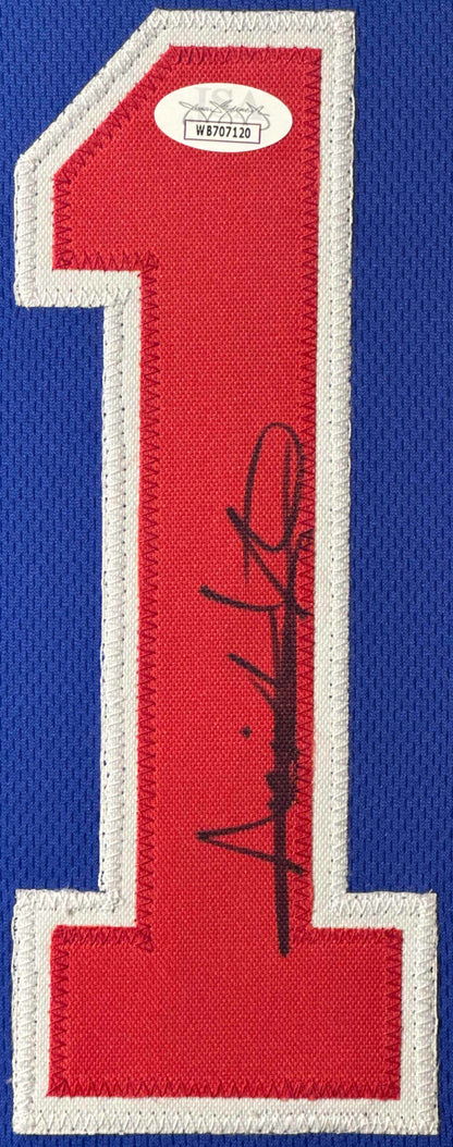 Isiah Thomas Signed Detroit Pistons Jersey Framed JSA COA - Close up of Number