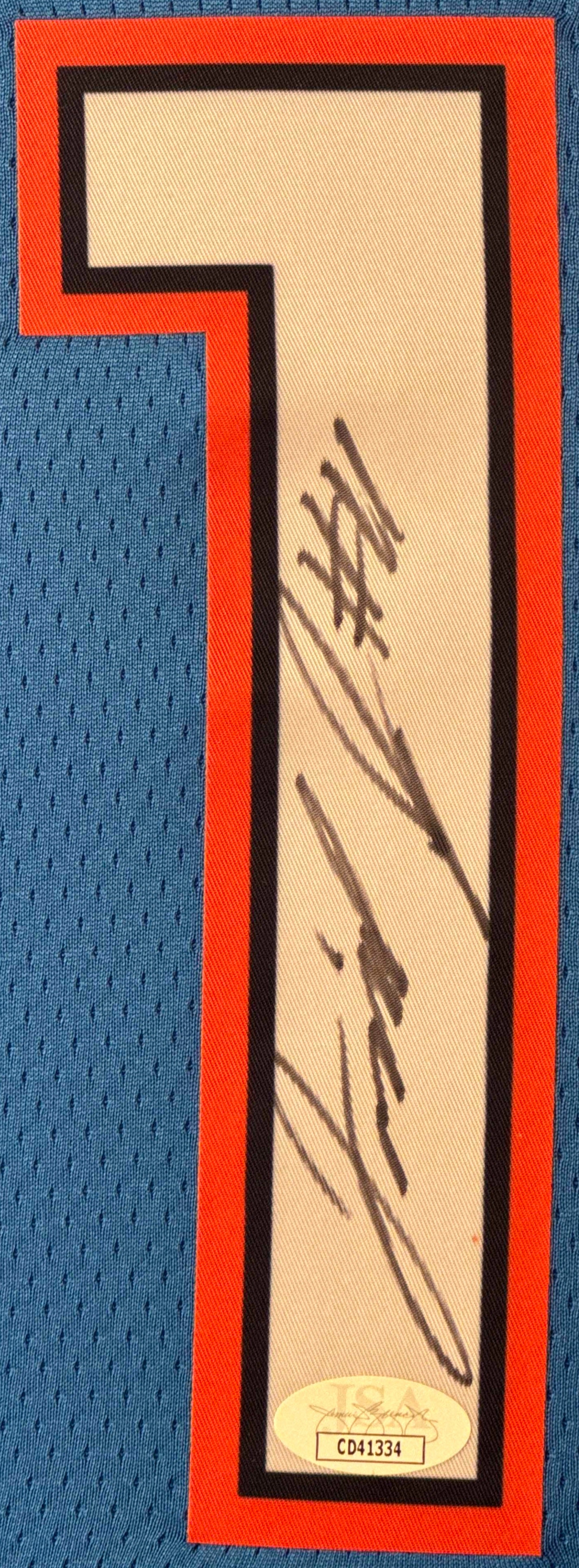 Isaiah Joe Signed Oklahoma City Thunder Nike Jersey Framed JSA COA - Close up of Number