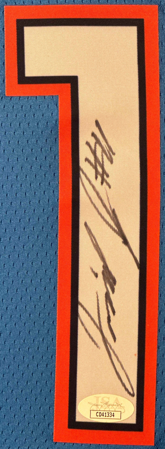 Isaiah Joe Signed Oklahoma City Thunder Nike Jersey Framed JSA COA - Close up of Number