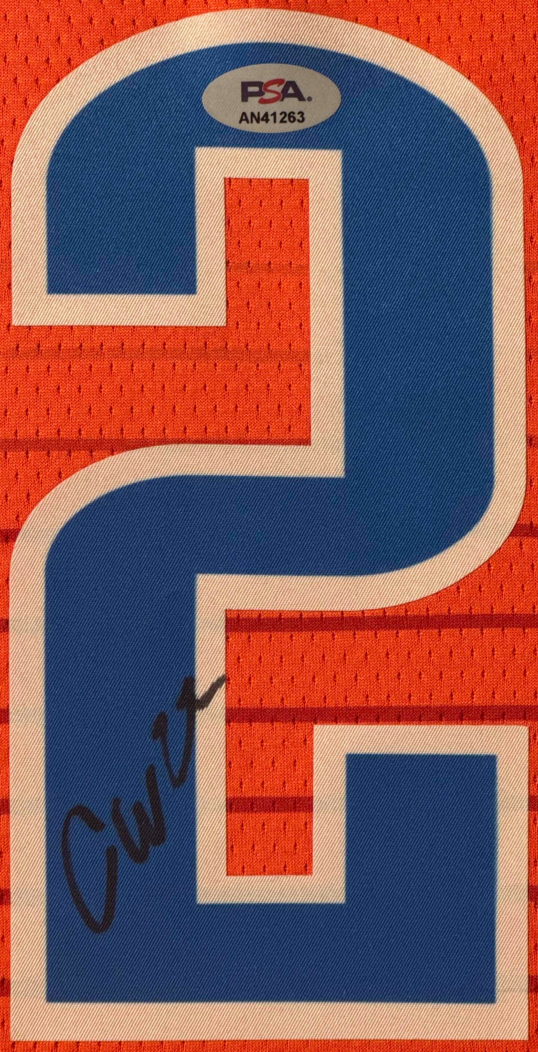 Cason Wallace Signed Oklahoma City Thunder Jersey Framed PSA COA - Close up of Number