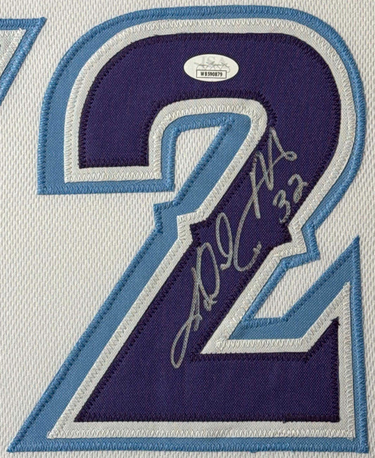 Karl Malone Signed Utah Jazz Jersey Framed JSA COA - Close up of Number