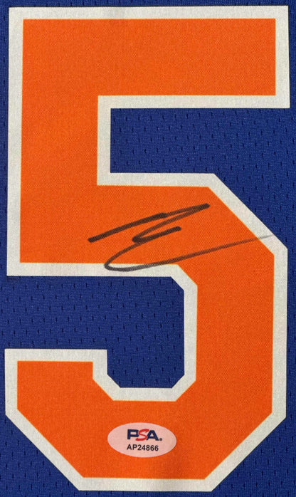 Mikal Bridges Signed New York Knicks Nike Jersey Framed PSA COA - Close up of Number