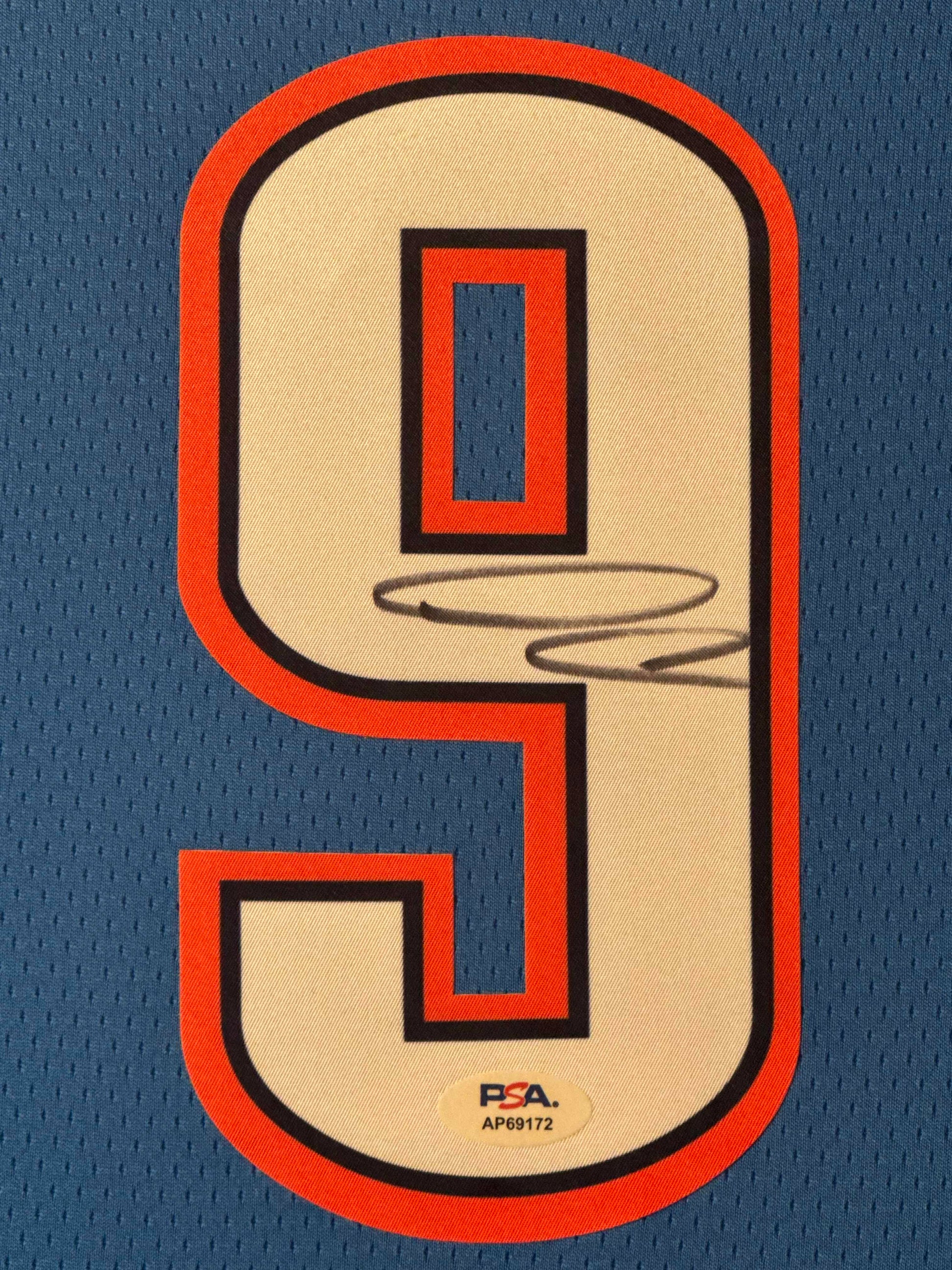 Alex Caruso Signed Oklahoma City Thunder Nike Jersey Framed PSA COA - Close up of Number