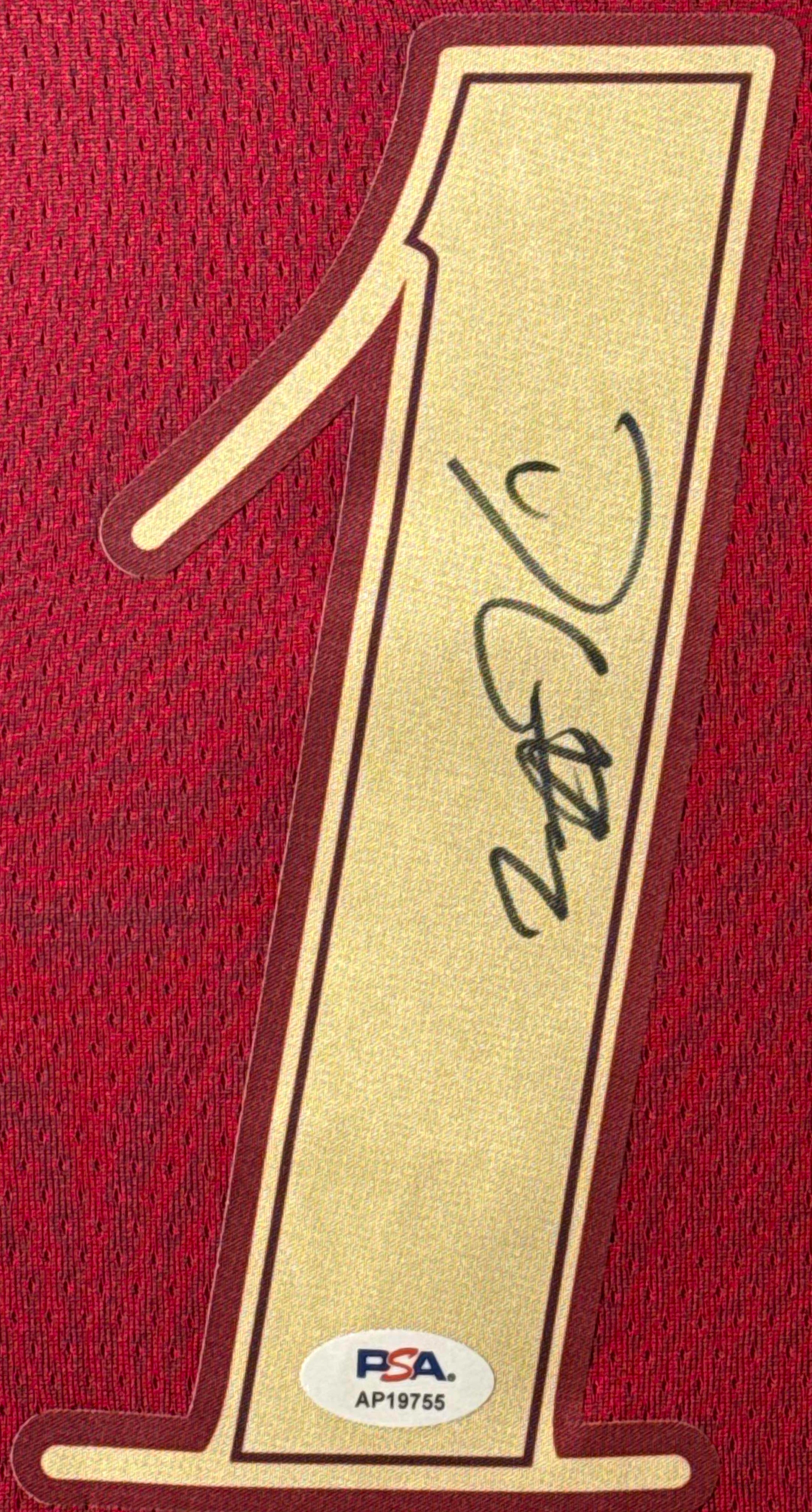 Darius Garland Signed Cleveland Cavaliers Nike Jersey Framed PSA COA - Close up of Number
