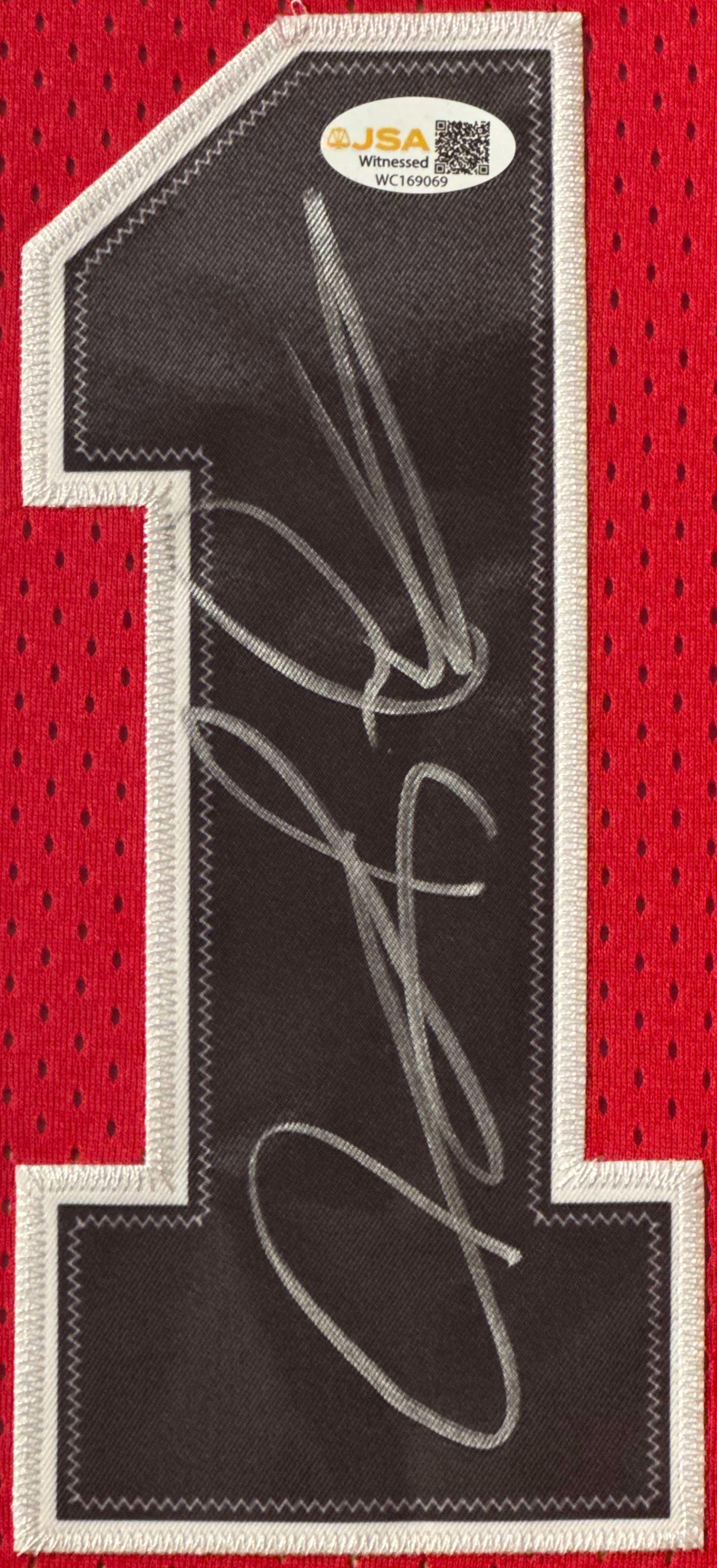 Dennis Rodman Signed Chicago Bulls Mitchell & Ness Jersey Framed JSA COA - Close up of Number