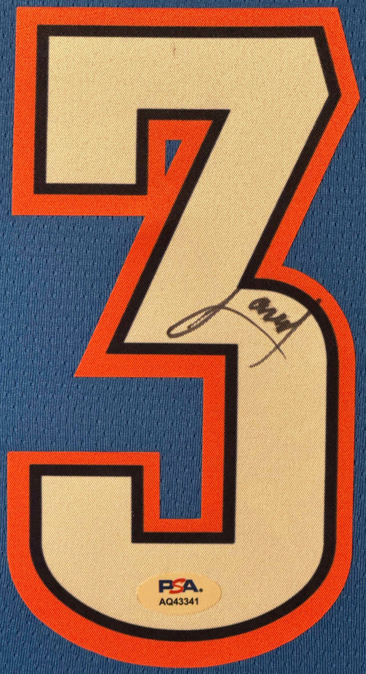 Jared McCain Signed Oklahoma City Thunder Nike Jersey Framed PSA COA - Close up of Number