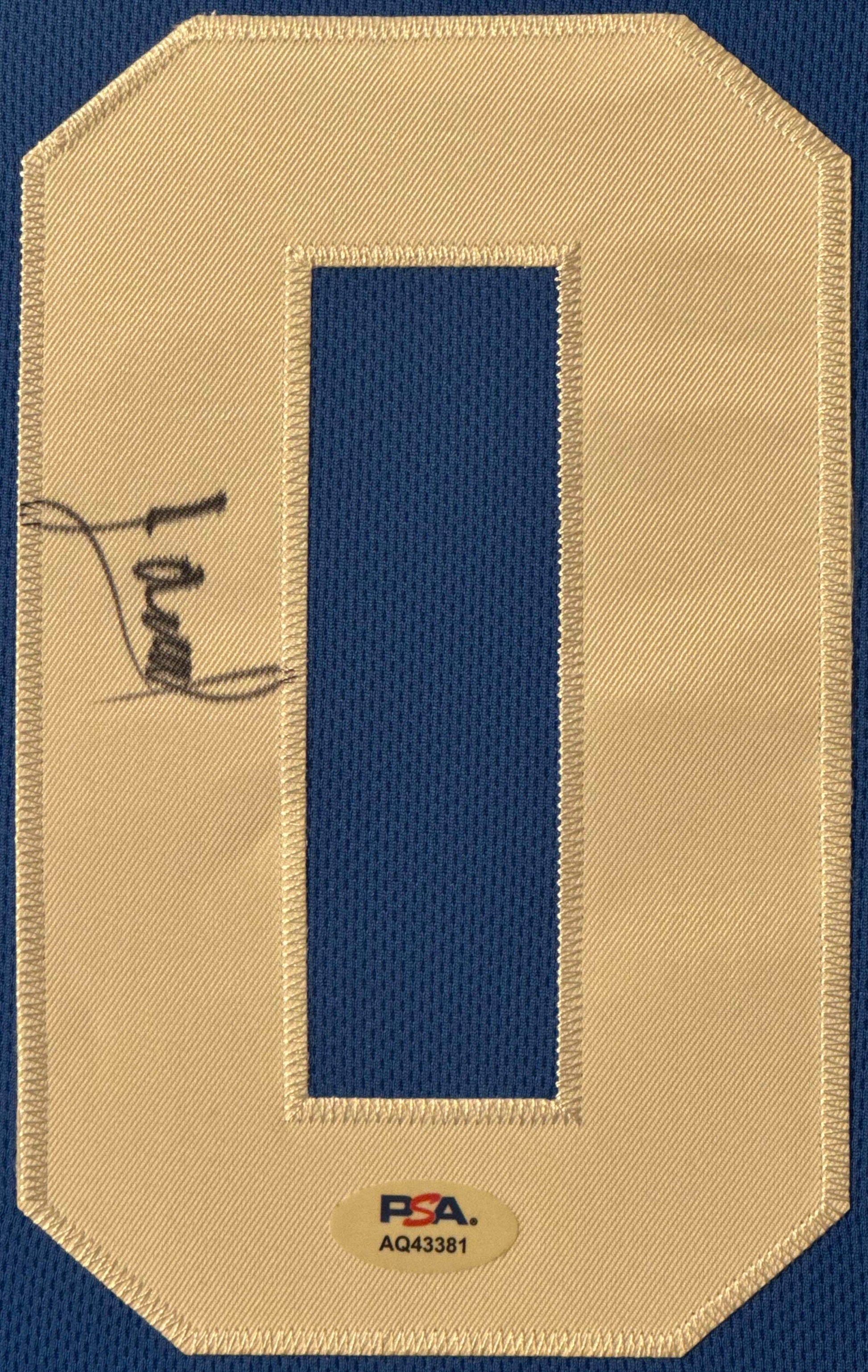 Jared McCain Signed Duke Blue Devils Nike Jersey Framed PSA COA - Close up of Number