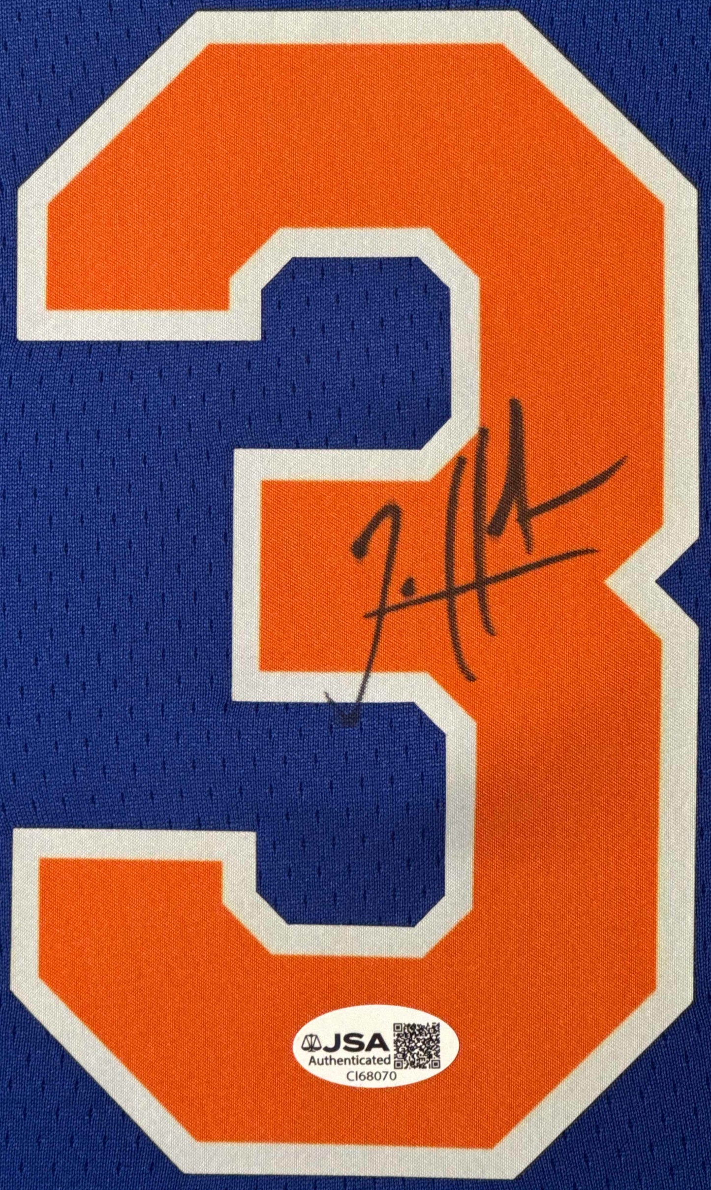 Josh Hart Signed New York Knicks Nike Jersey Framed JSA COA - Close up of Number