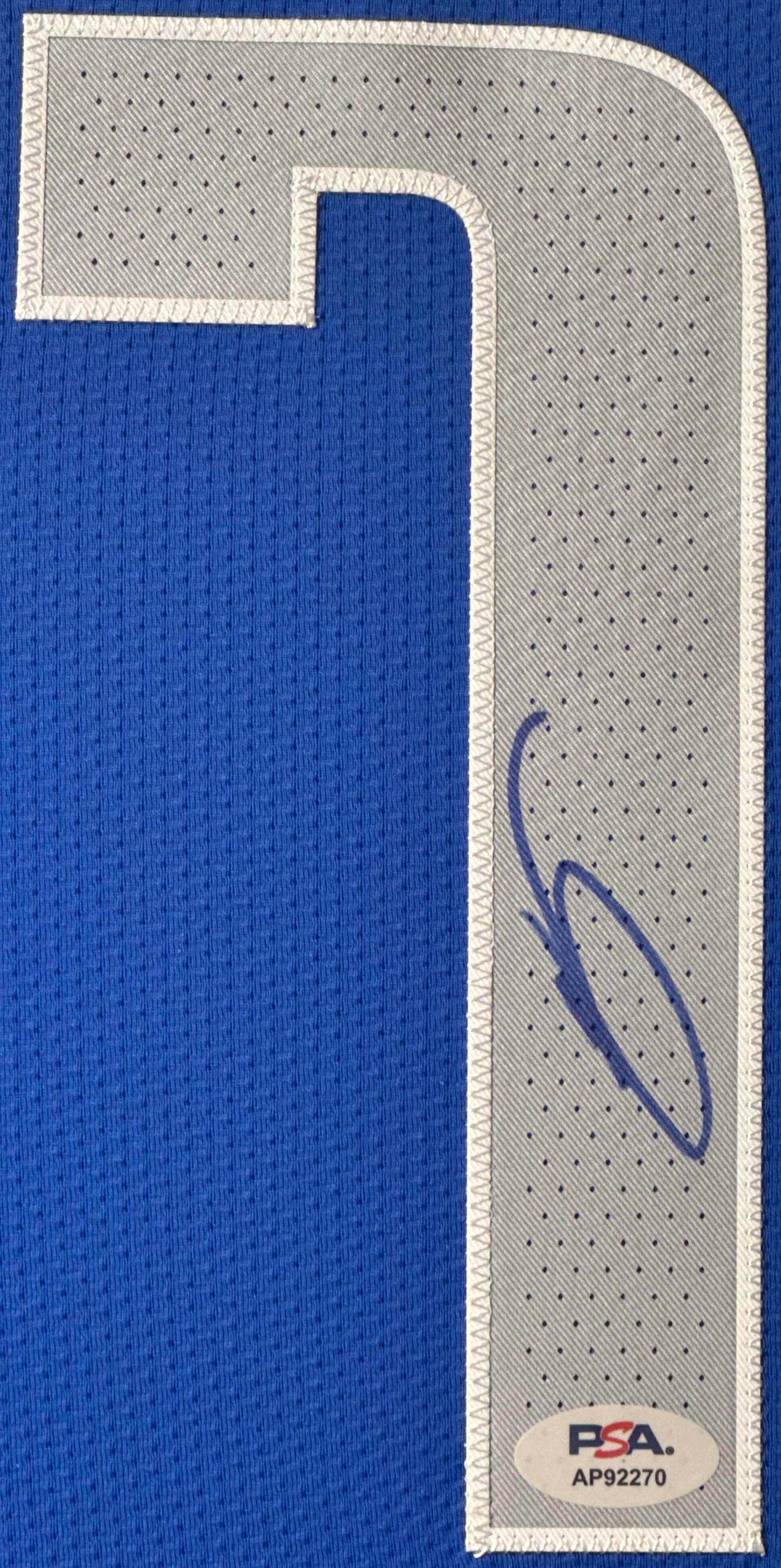 Luka Doncic Signed Dallas Mavericks Nike Jersey Framed PSA COA - Close up of Number