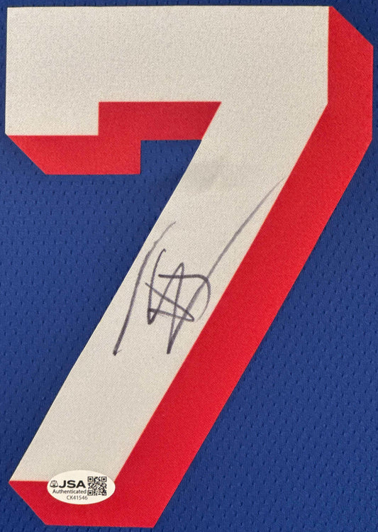 VJ Edgecombe Signed Philadelphia 76ers Nike Jersey Framed JSA COA - Close up of Number