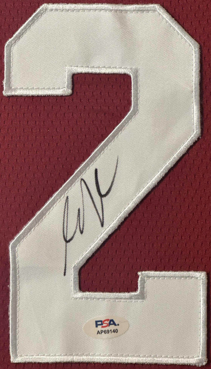 Austin Reaves Signed Oklahoma Sooners Jersey Framed PSA COA - Close up of Number