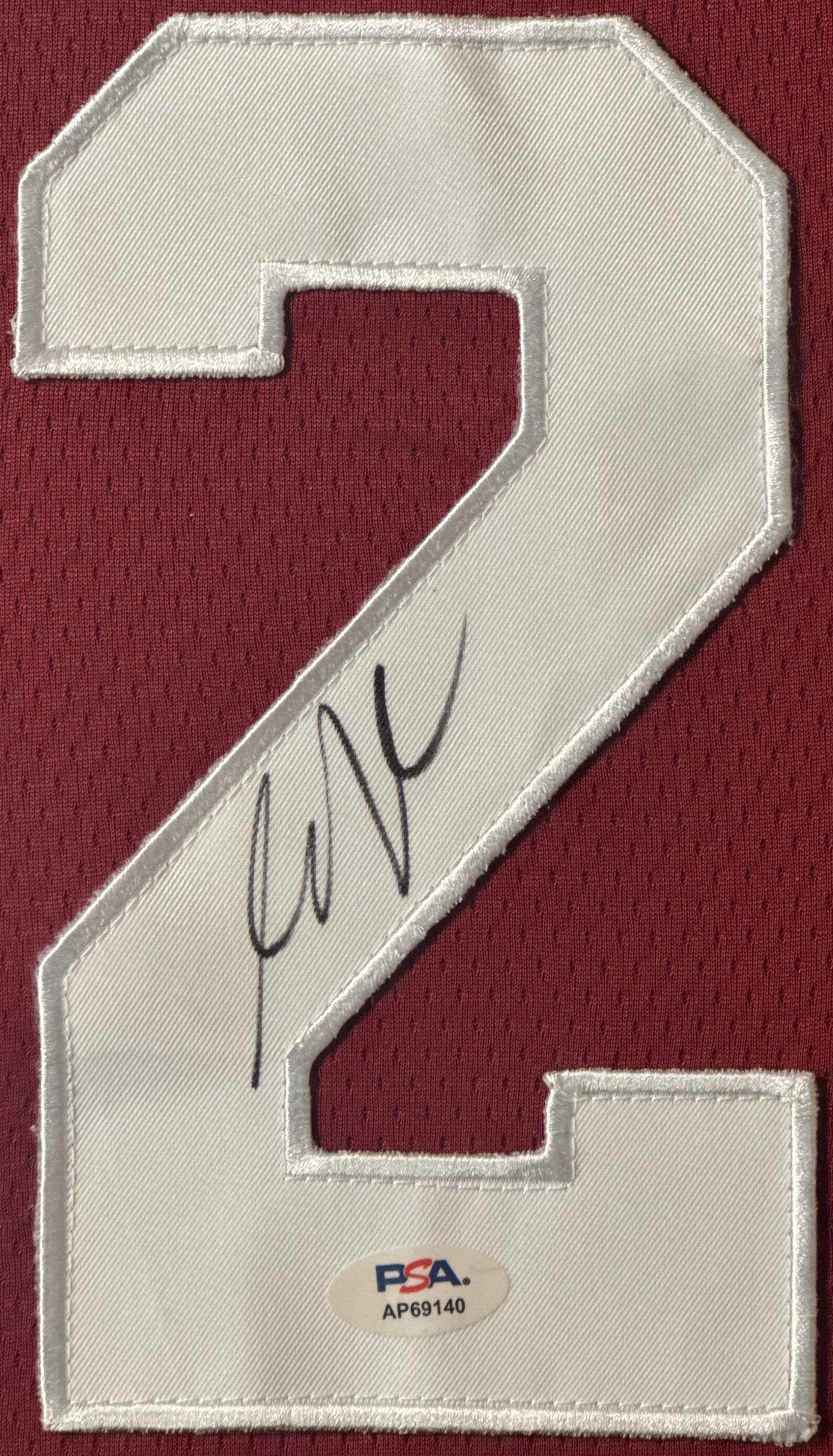 Austin Reaves Signed Oklahoma Sooners Jersey Framed PSA COA - Close up of Number