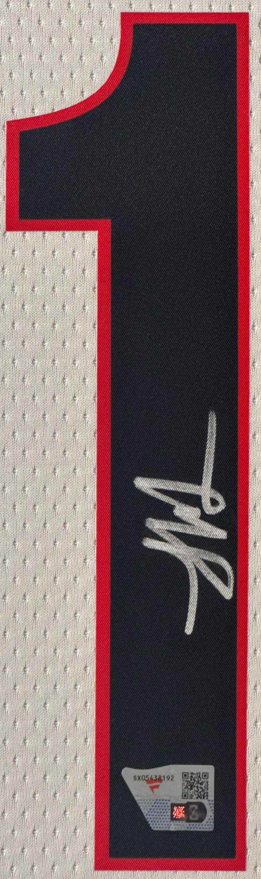 Yang Hansen Signed Portland Trail Blazers Nike Framed Fanatics COA - Close up of Number