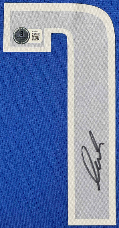 Luka Doncic Signed Dallas Mavericks Nike Jersey Framed Beckett LOA & COA - Close up of Number