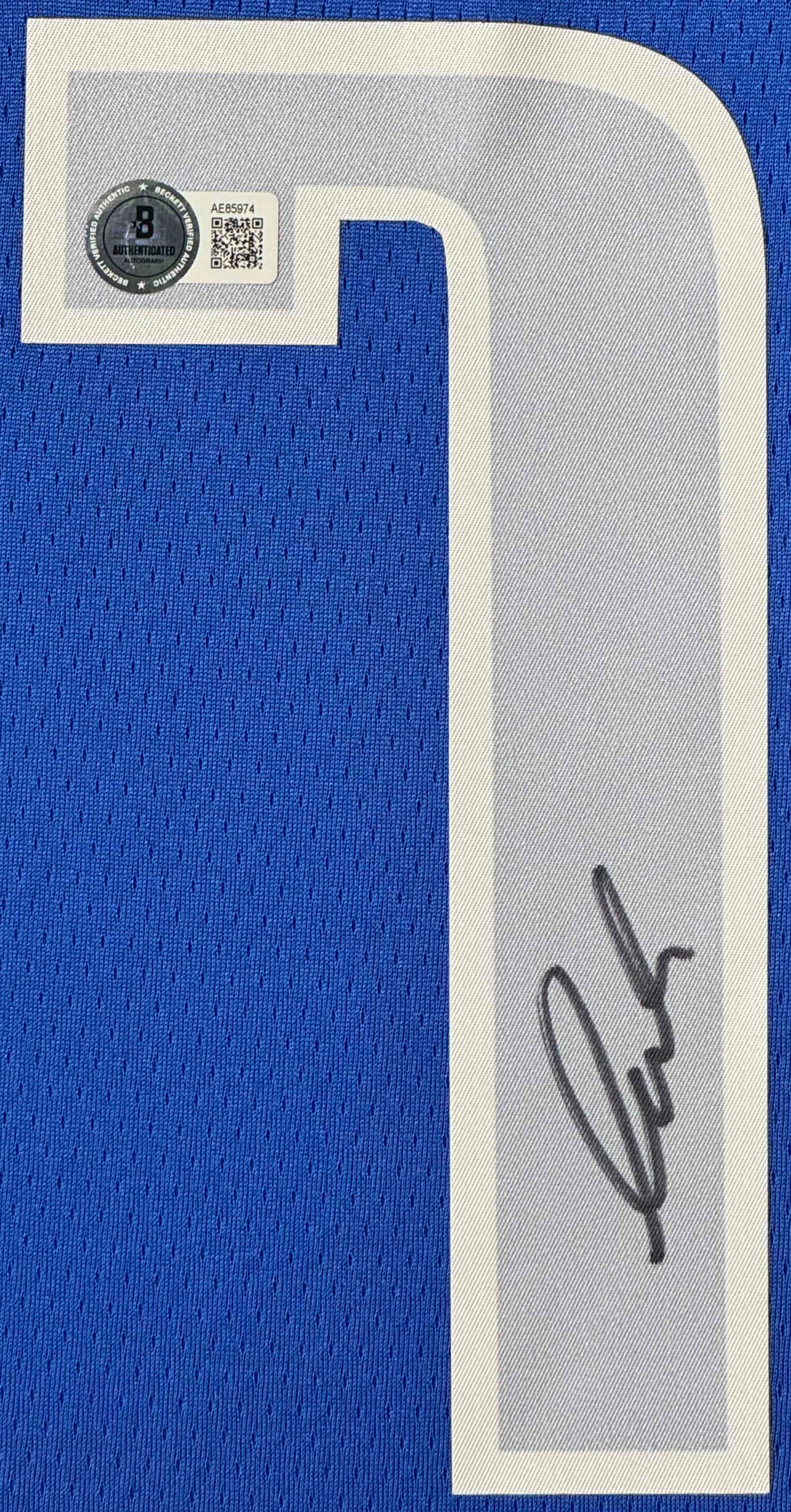 Luka Doncic Signed Dallas Mavericks Nike Jersey Framed Beckett LOA & COA - Close up of Number