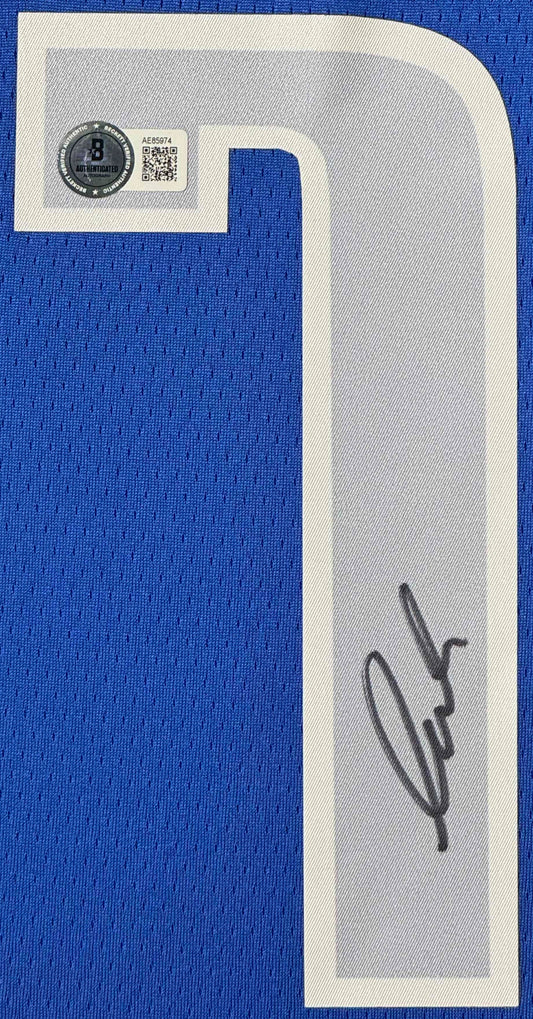 Luka Doncic Signed Dallas Mavericks Nike Jersey Framed Beckett LOA & COA - Close up of Number