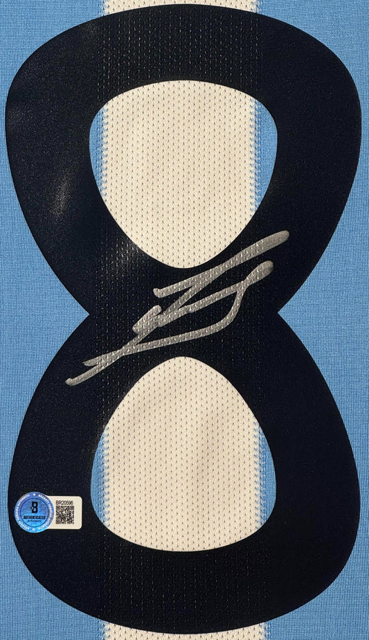 Javier Zanetti Signed Argentina Adidas Jersey Framed Beckett COA - Close up of Number