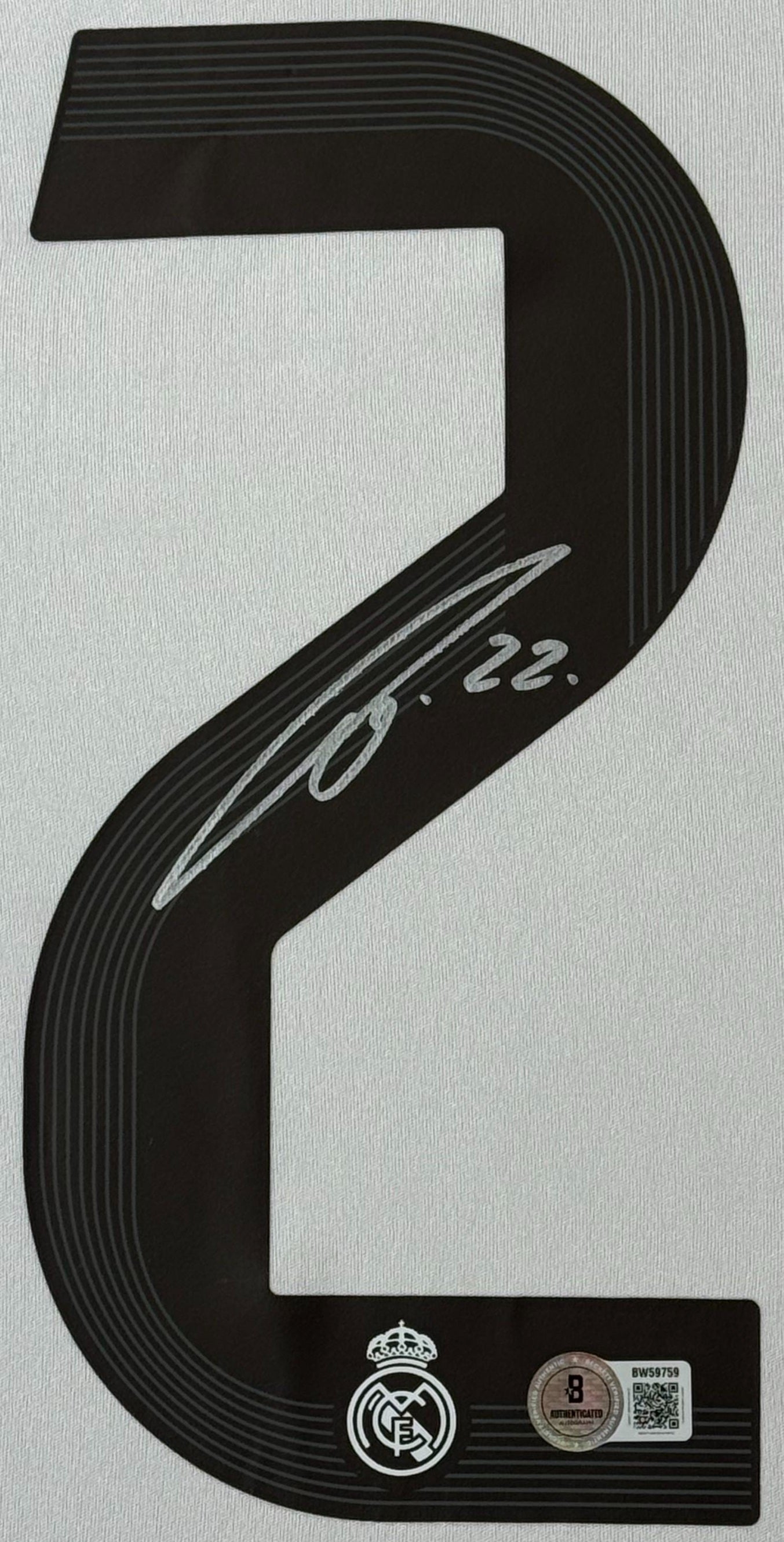 Antonio Rudiger Signed Real Madrid Adidas Jersey Framed Beckett COA - Close up of Number