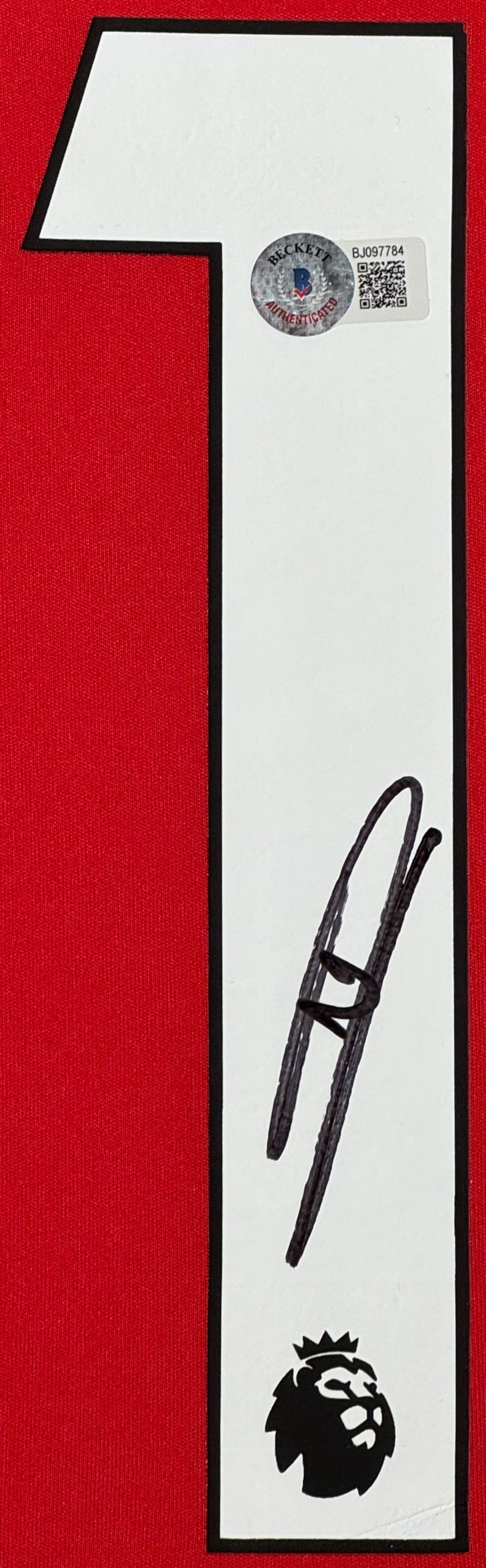 William Saliba Signed Arsenal Adidas Jersey Framed Beckett COA - Close up of Number